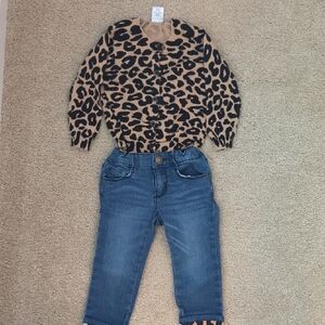 Gymboree Tan Leopard Sweater and Blue Denim Pants